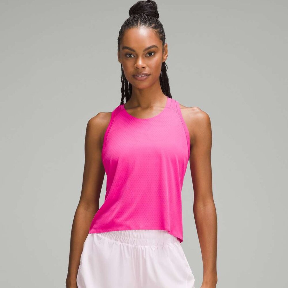 Lululemon Fast and Free Race Length Tank Sonic Pink 8 Lightweight Sheer Mesh NEW